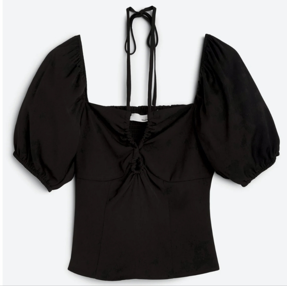 HEATHERLY keyhole, puffsleeve top, black